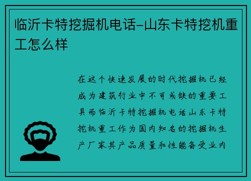 临沂卡特挖掘机电话-山东卡特挖机重工怎么样